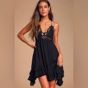 Free People Adella black crochet-lace mini slip dress